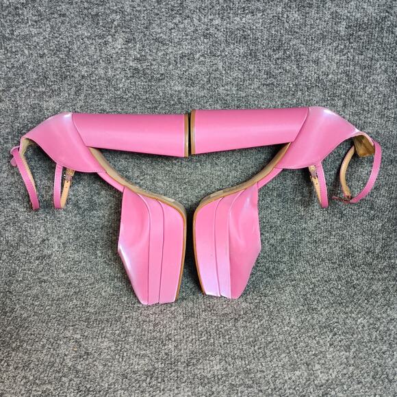 Schutz Elysee Heels Double Platform 8.5 Pink Ankle Strap Pointy Toe Block Dress - Picture 4 of 16